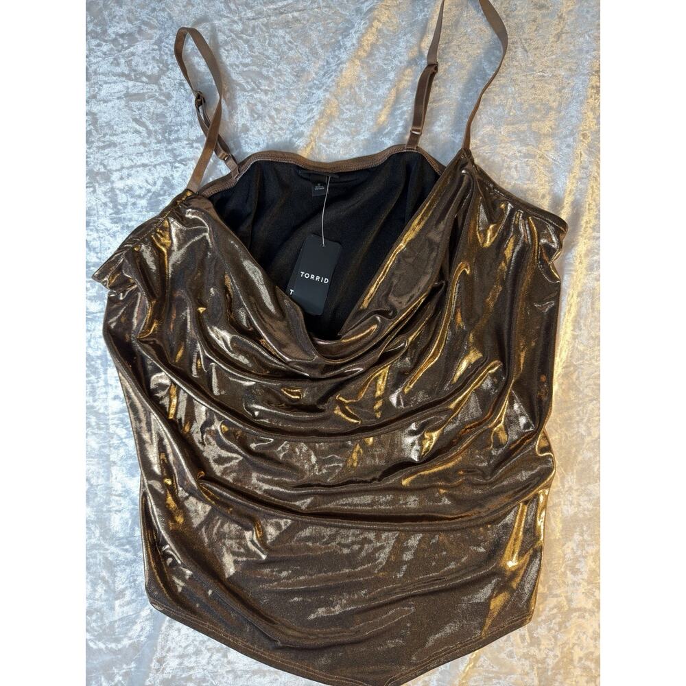 NWT Torrid Bronze Liquid Shine Cowl Cami 2X Plus Metallic Y2K Party Clubwear
